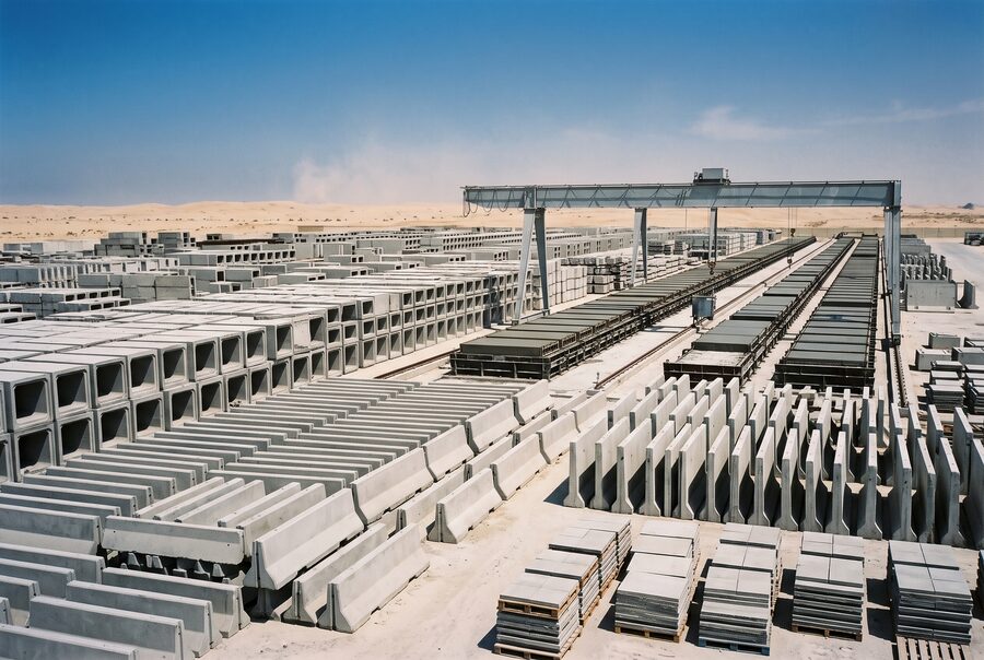 Precast stock and casting lines across one of the yards we buy from